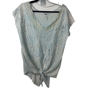 FREE PEOPLE WOMEN’S XS CASTAWAY MESH INSERT TOP/TUNIC Linen Blend Sea Shell A46
